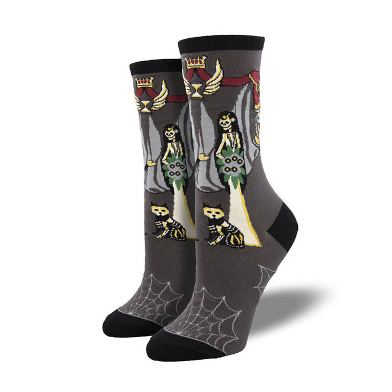 Plus Size Witch Ghost Halloween Crew Socks(4 Pairs)
