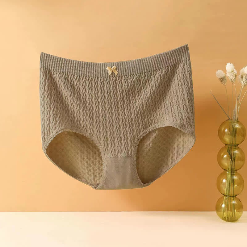 Plusock Plus Size High-Waisted Bow Tie Panty(5 Pairs) - Khaki - 4XL - image 9