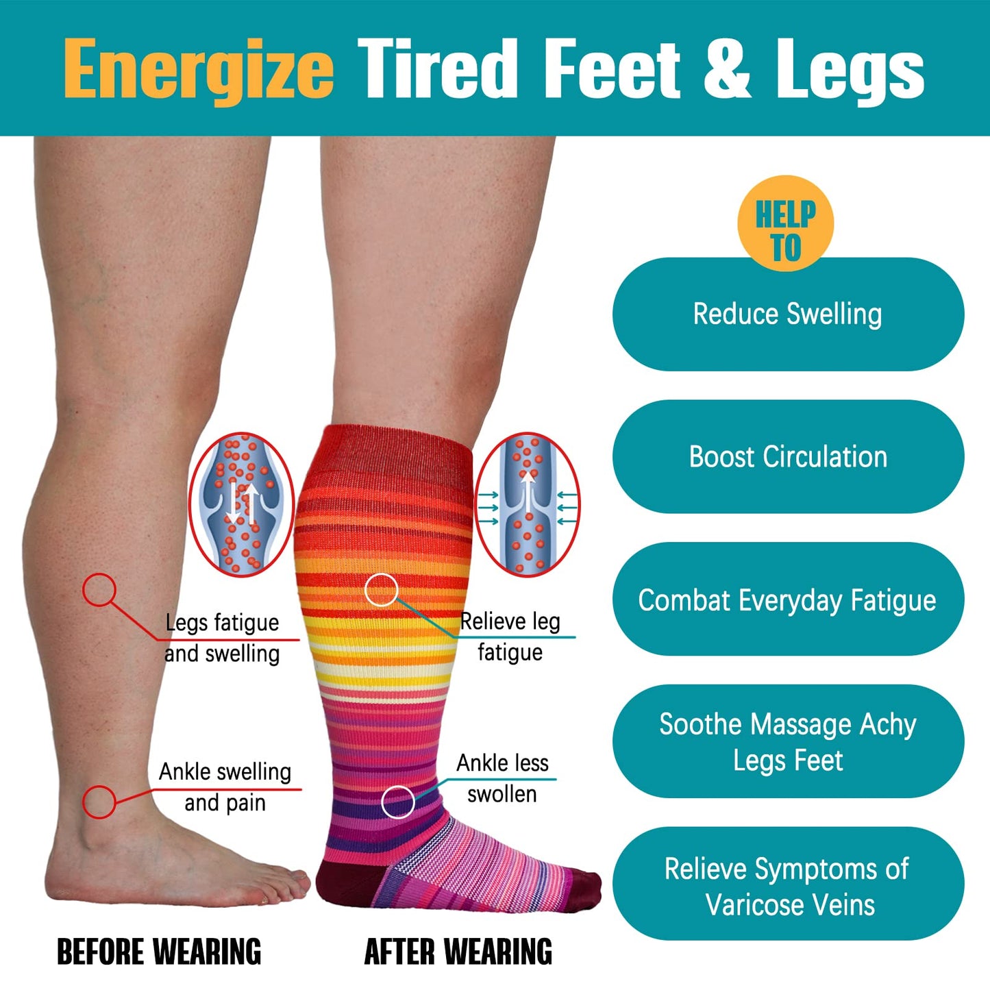 Plusock Plus Size Fashion Design Compression Socks(3 Pairs) - image 2