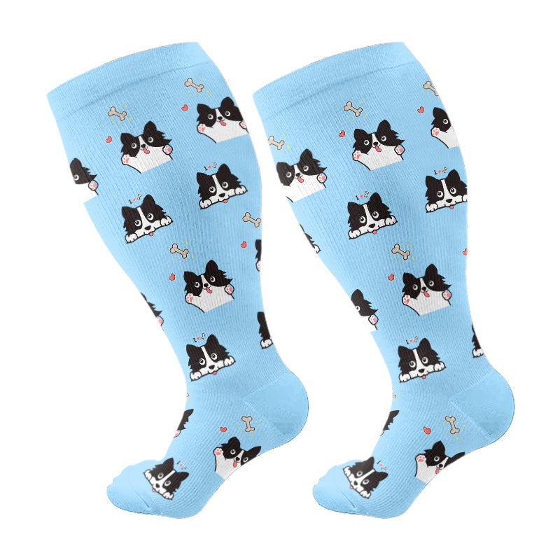 Plusock Plus Size Cute Corgi Compression Socks - Blue - 4XL - image 5