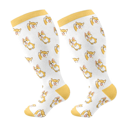 Plusock Plus Size Cute Corgi Compression Socks - Yellow - 4XL - image 6