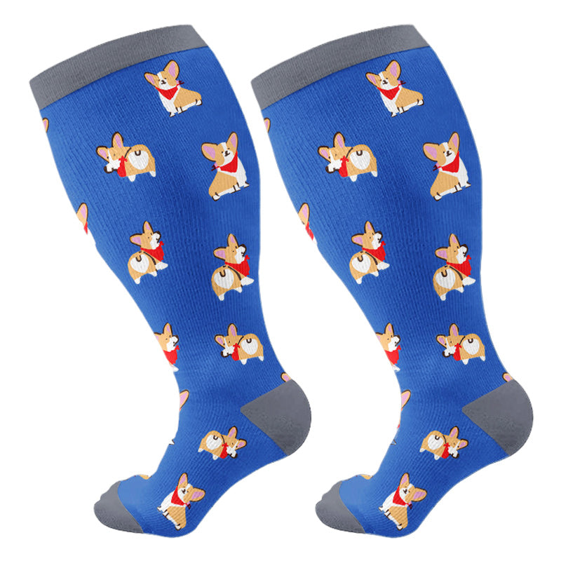 Plusock Plus Size Cute Dog Cat Compression Socks - Corgi - 4XL - image 7