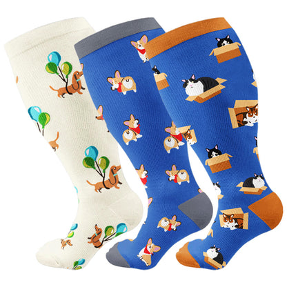 Plus Size Cute Dog Cat Compression Socks