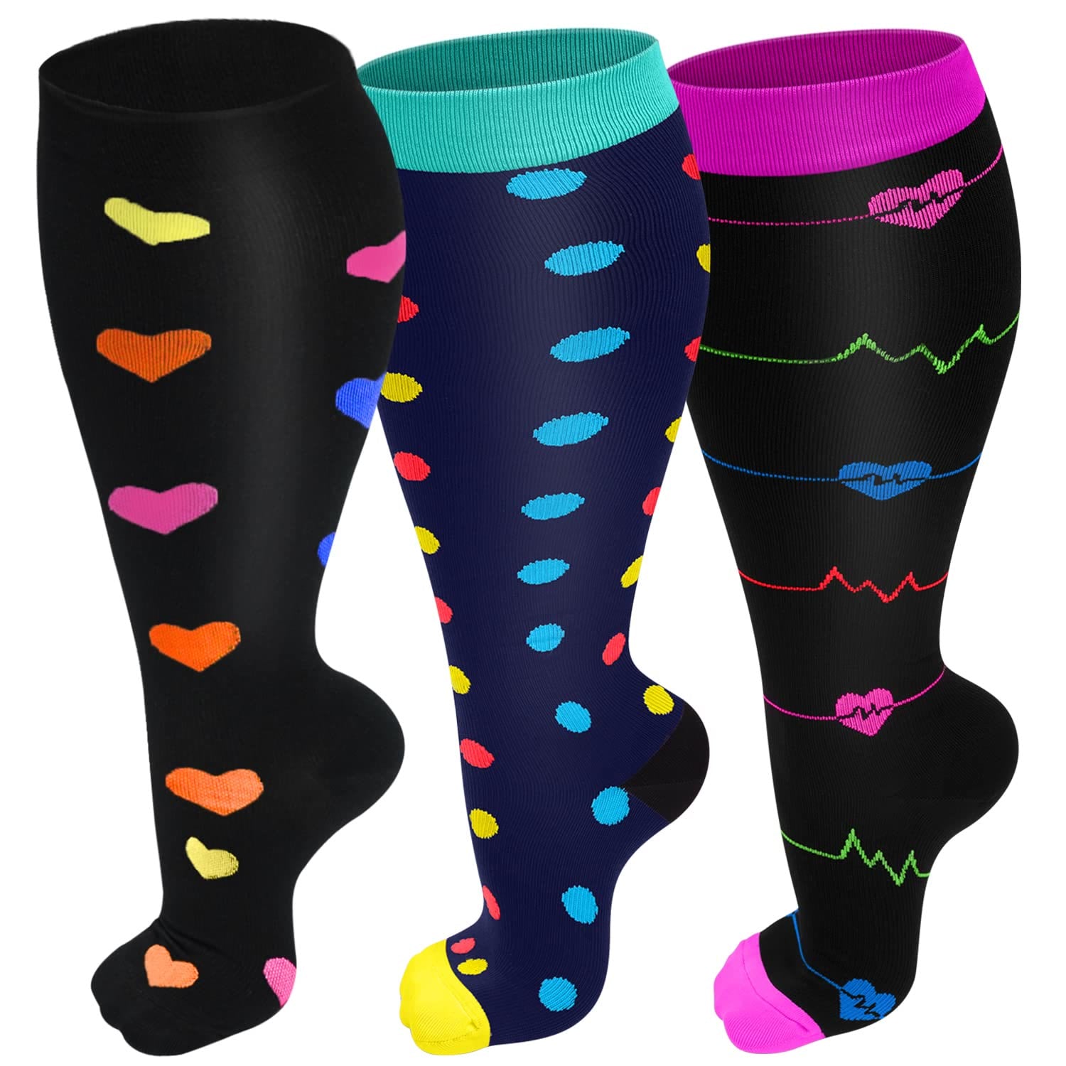 Plusock Colorful Pattern Plus Size Compression Socks 2XL-7XL(3 Pairs) - image 2