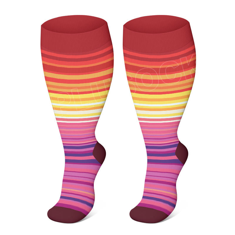 Plusock Plus Size Fashion Design Compression Socks(3 Pairs) - Orange&Purple - 4XL - image 9