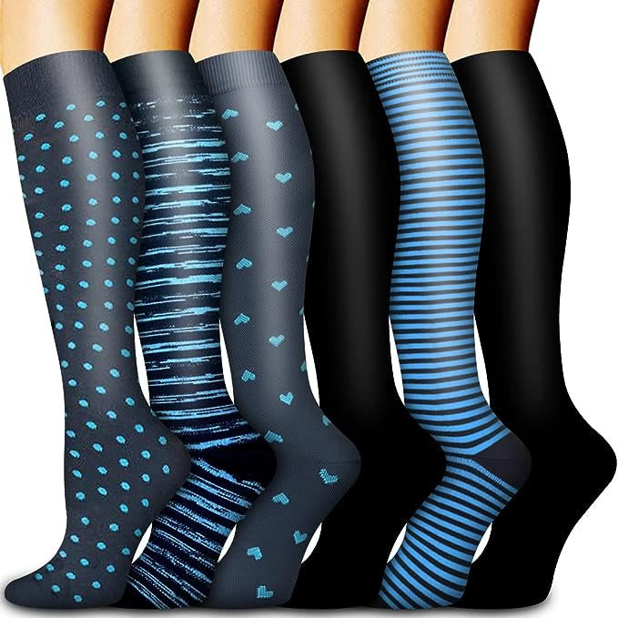 Plusock Blue Dots Compression Socks(6 Pairs) - Multicolor - S/M - image 0