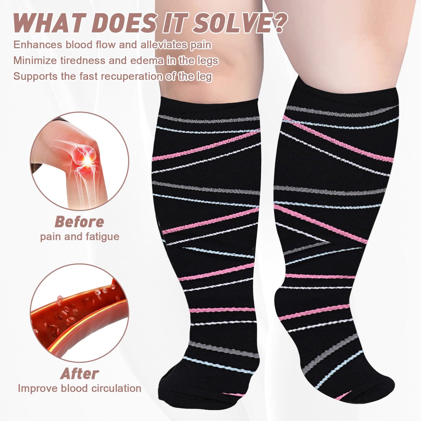 2XL-7XL Ribbon Plus Size Compression Socks(3 Pairs)