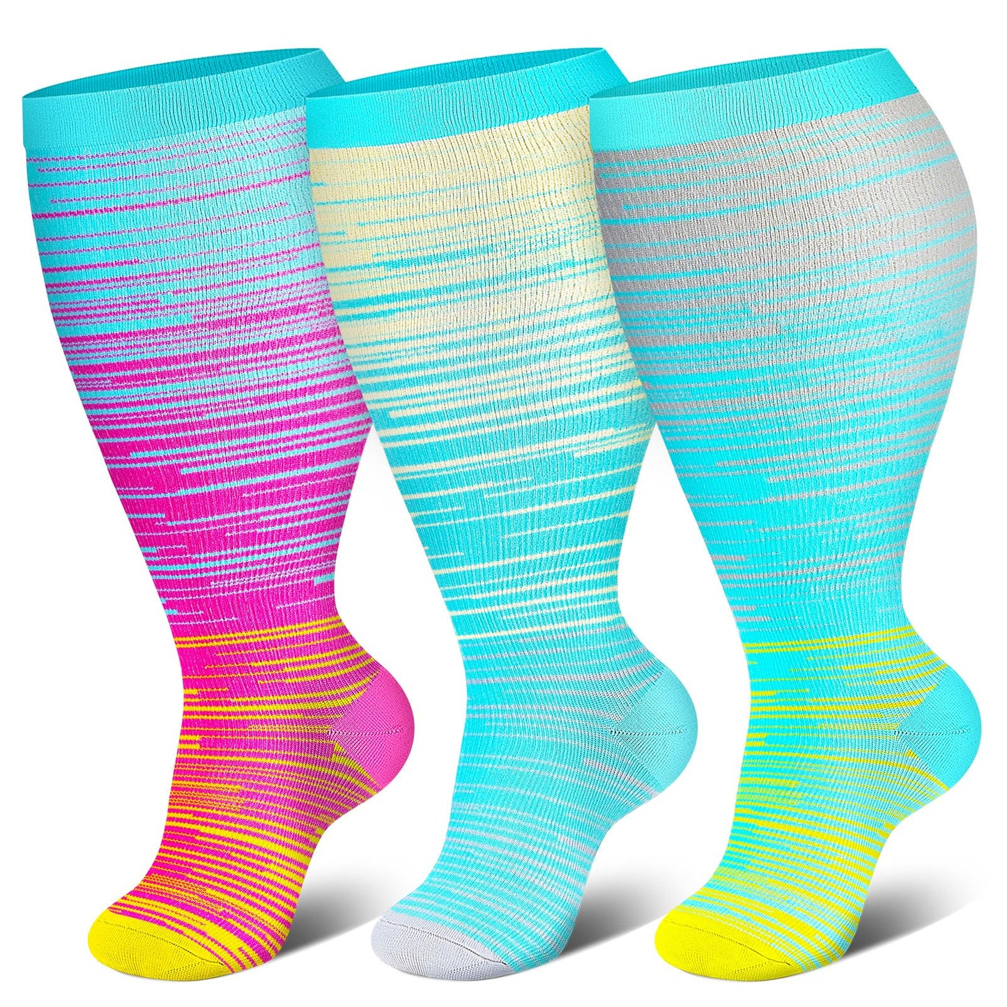 Plusock Plus Size Bright Stripe Compression Socks 2XL-7XL(3 Pairs) - image 6