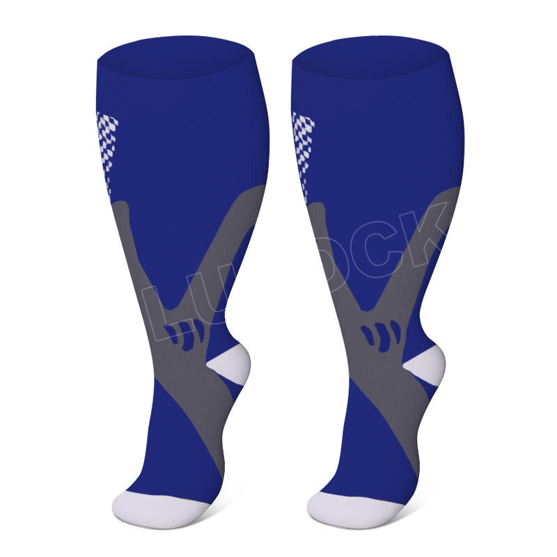 Plusock Plus Size Wide Calf Sports Compression Socks 2XL-7XL(3 Pairs) - Blue - 7XL - image 5