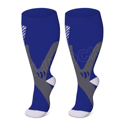 Plusock Plus Size Wide Calf Sports Compression Socks 2XL-7XL(3 Pairs) - Blue - 7XL - image 5