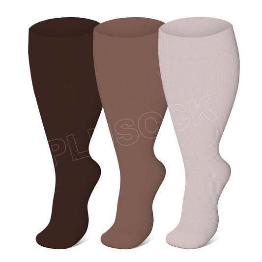 Plus Size Brown Series Compression Socks(3 Pairs)
