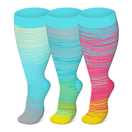 Plusock Plus Size Bright Stripe Compression Socks 2XL-7XL(3 Pairs) - Multicolor - 4XL - image 4