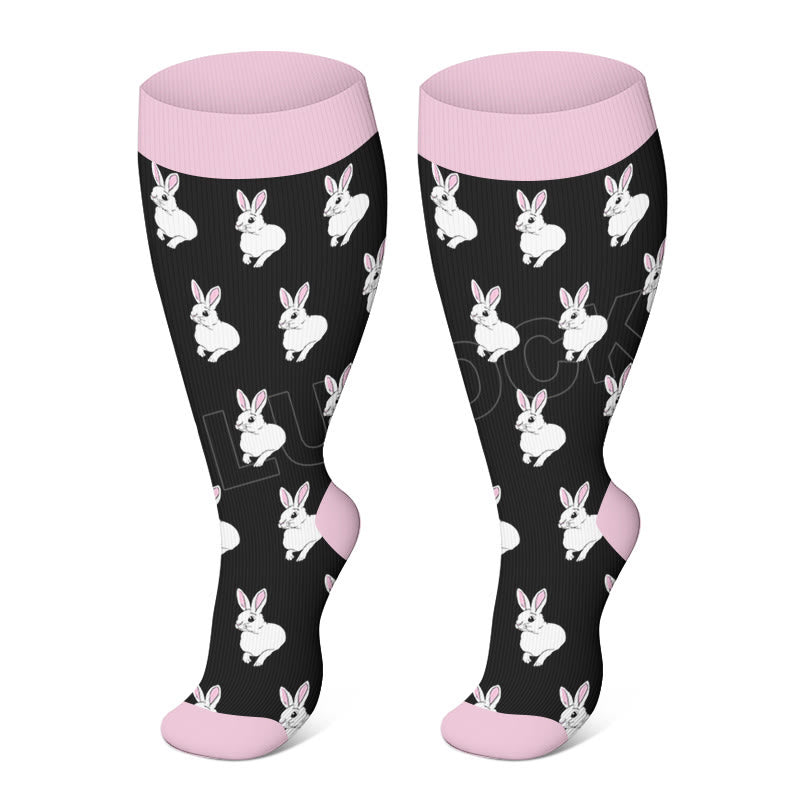 Plusock Plus Size Cute Fox Pig Compression Socks - Rabbit - 3XL - image 2