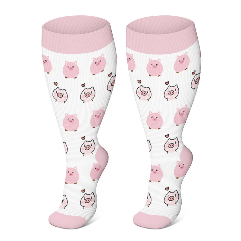 Plusock Plus Size Cute Fox Pig Compression Socks - Pig - 3XL - image 1