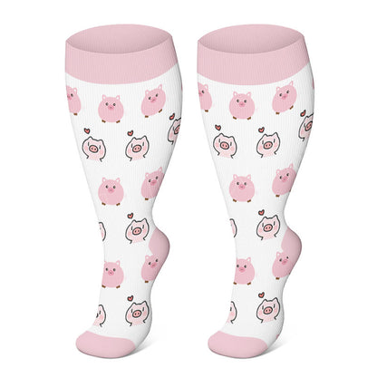 Plusock Plus Size Cute Fox Pig Compression Socks - Pig - 3XL - image 1