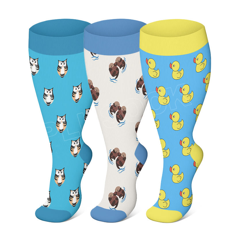 Plusock Plus Size Owl Otter Duck Compression Socks - image 0