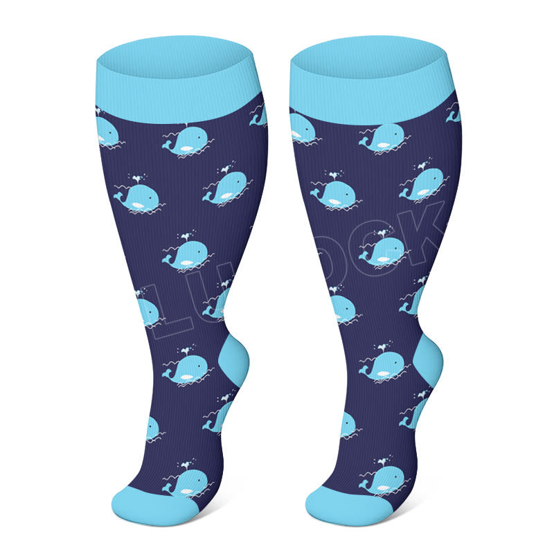 Plusock Plus Size Whale Starfish Seahorse Compression Socks - Whale - 4XL - image 3