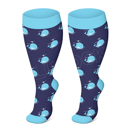 Plusock Plus Size Whale Starfish Seahorse Compression Socks - Whale - 4XL - image 3