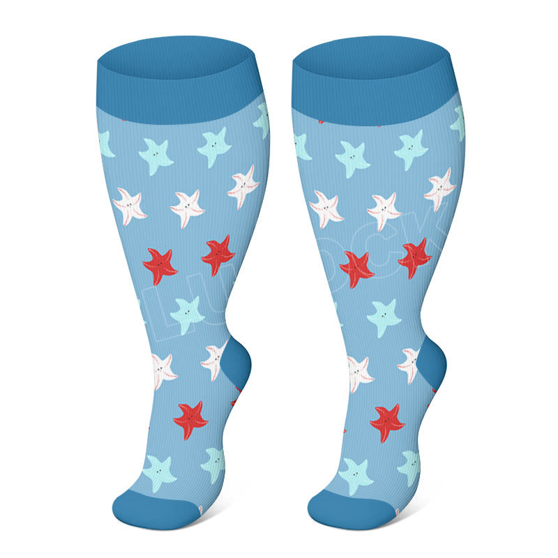 Plusock Plus Size Whale Starfish Seahorse Compression Socks - Starfish - 4XL - image 1