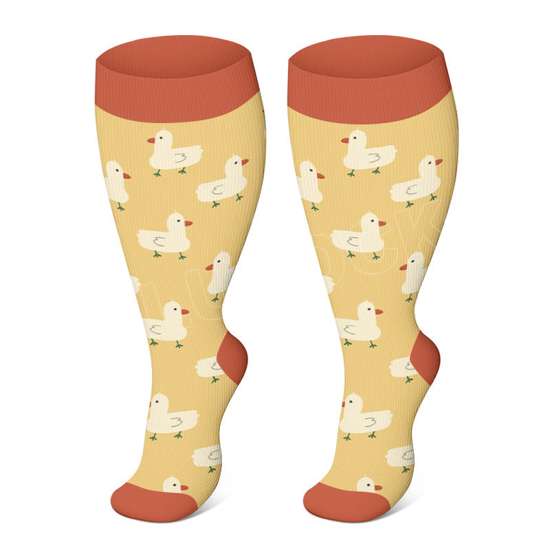Plusock Plus Size Farm Animals Compression Socks - Yellow - 2XL - image 1