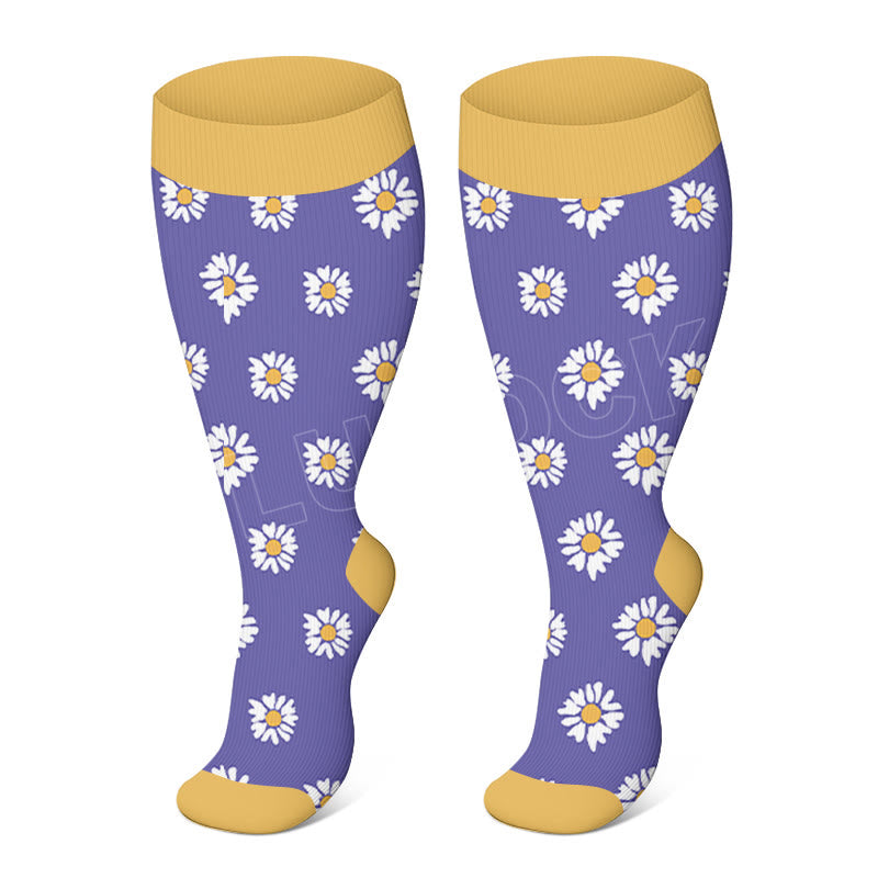 Plusock Plus Size Daisy Compression Socks - Purple - 4XL - image 10