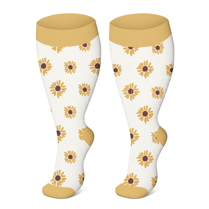 Plusock Plus Size Daisy Compression Socks - Beige - 4XL - image 11
