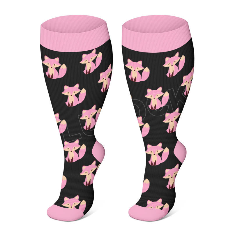 Plusock Plus Size Cute Fox Pig Compression Socks - image 3