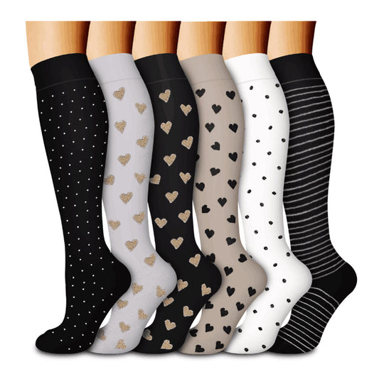 Plusock Heart Polka Dot Stripes Compression Socks(6 Pairs) - image 0