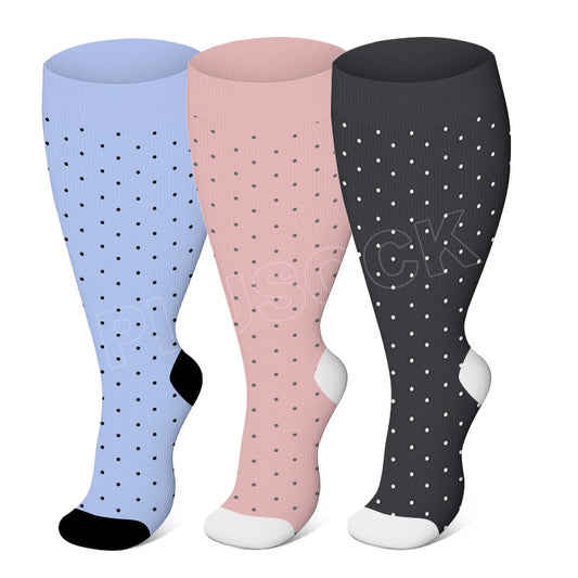 Plus Size Pink Polka Dot Compression Socks(3 Pairs)
