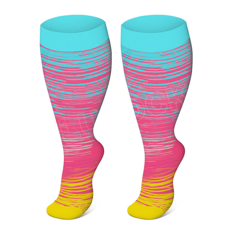 Plusock Plus Size Bright Stripe Compression Socks 2XL-7XL - Pink - 7XL - image 1