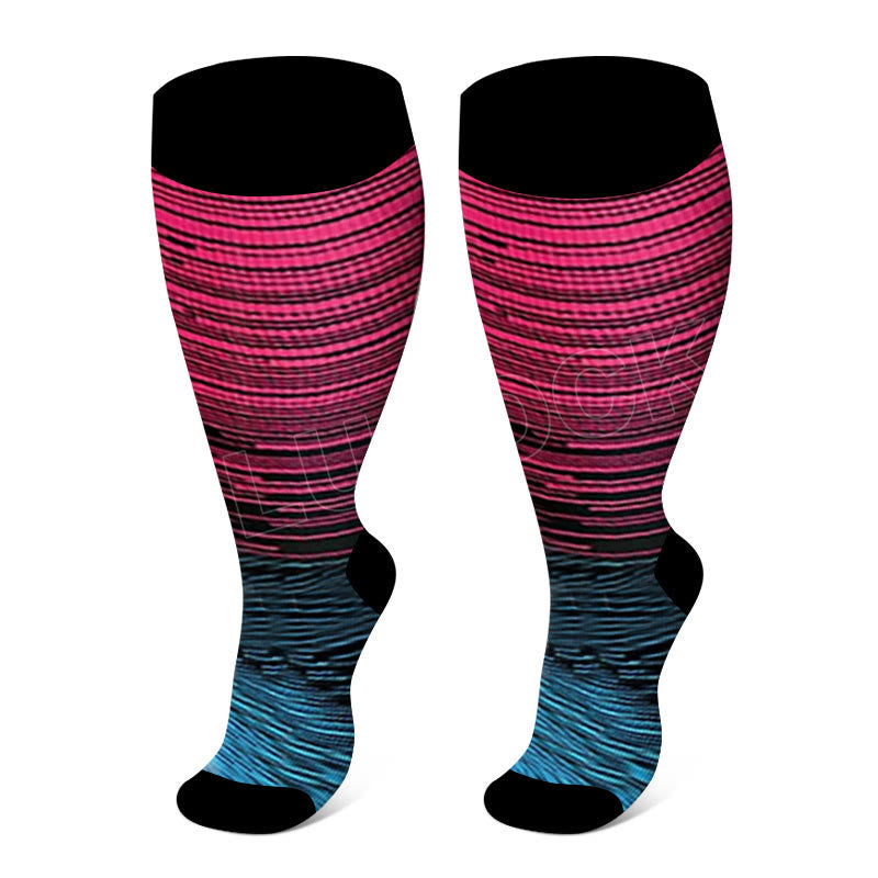Plusock Colorful Cool Lines Plus Size Compression Socks 2XL-7XL - Rose - 7XL - image 1