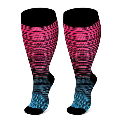 Plusock Colorful Cool Lines Plus Size Compression Socks 2XL-7XL - Rose - 7XL - image 1