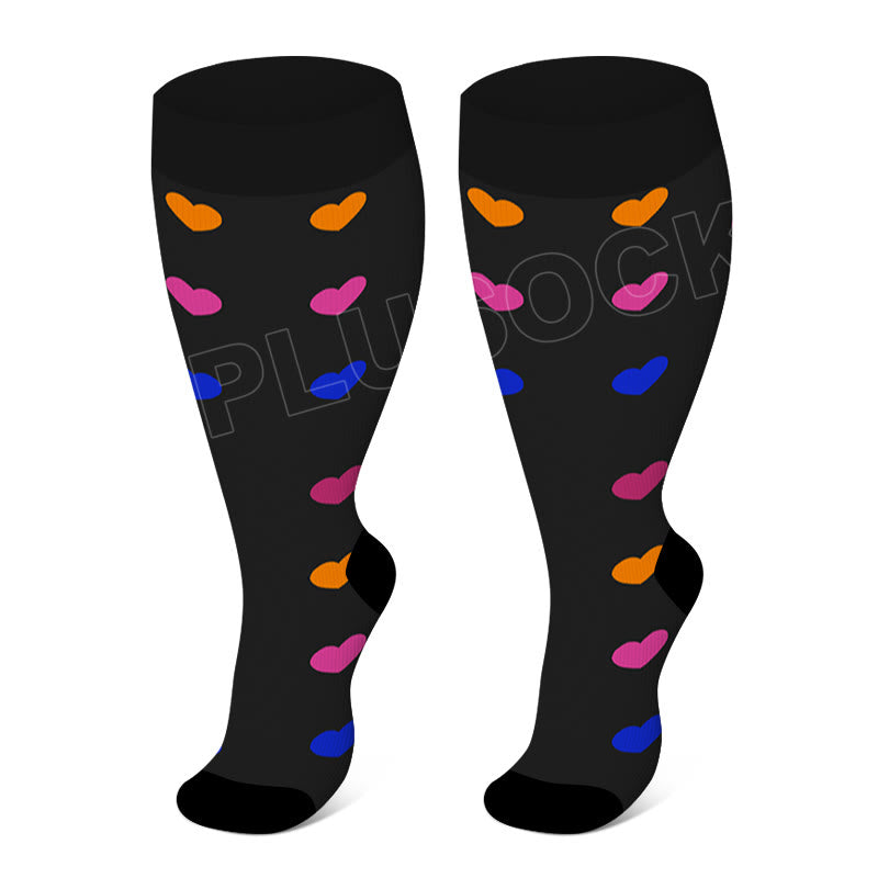 Plusock Colorful Pattern Plus Size Compression Socks 2XL-7XL - Heart - 7XL - image 1
