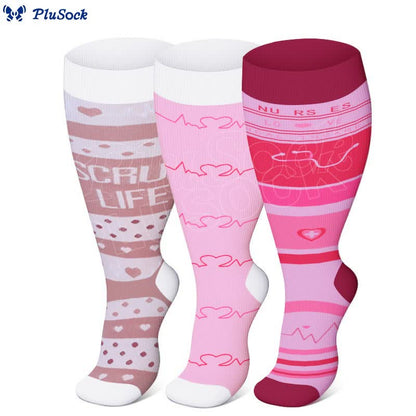 Plusock Plus Size Pink Medical Elements Compression Socks(3 Pairs) - image 0