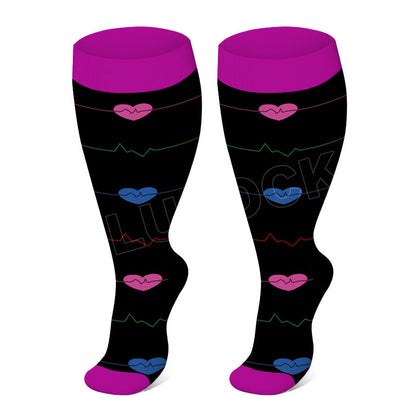 Pineapple Electrocardiogram Plus Size Compression Socks(3 Pairs)
