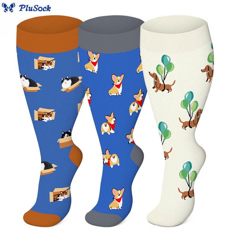 Plusock Plus Size Cute Dog Cat Compression Socks - image 0