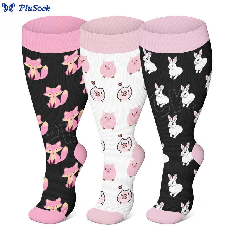 Plusock Plus Size Cute Fox Pig Compression Socks - image 0