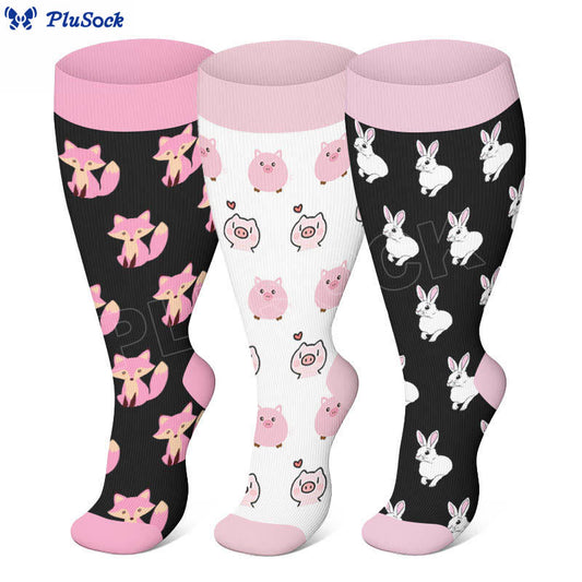 Plusock Plus Size Cute Fox Pig Compression Socks - image 0