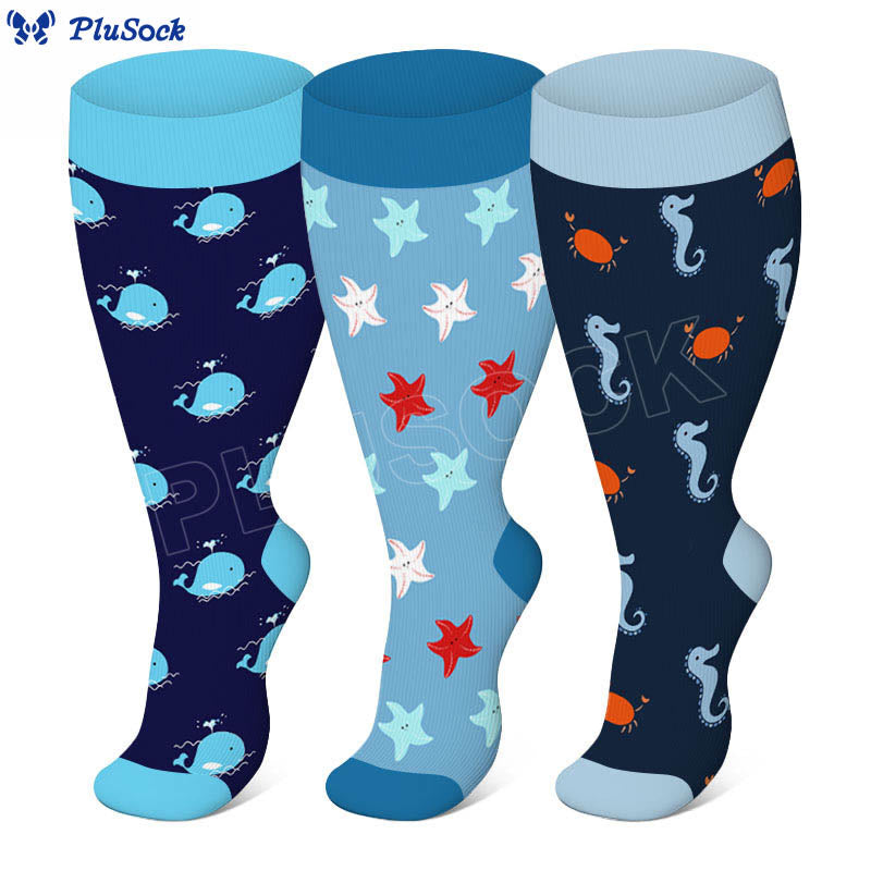 Plusock Plus Size Whale Starfish Seahorse Compression Socks - image 0