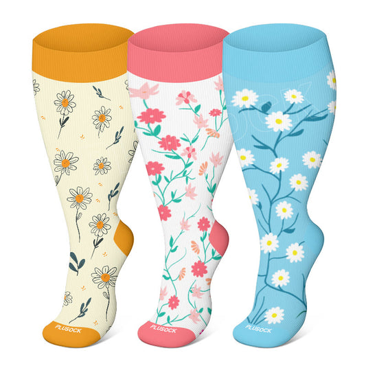 Plusock Plus Size Spring Flowers Compression Socks(3 Pairs) - image 0