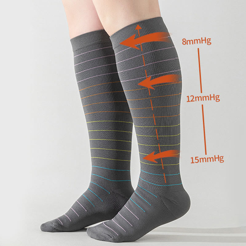 Plus Size Colorful Pinstripes Compression Socks(3 Pairs)