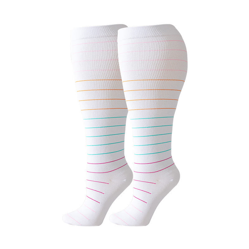 Plus Size Colorful Pinstripes Compression Socks(3 Pairs)