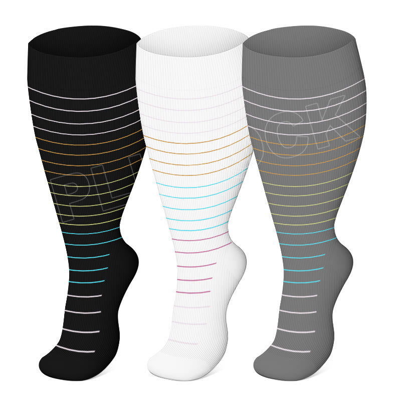 Plus Size Colorful Pinstripes Compression Socks(3 Pairs)