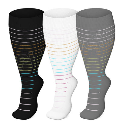 Plus Size Colorful Pinstripes Compression Socks(3 Pairs)