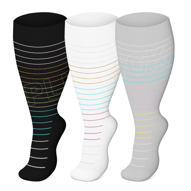 Plus Size Colorful Pinstripes Compression Socks(3 Pairs)