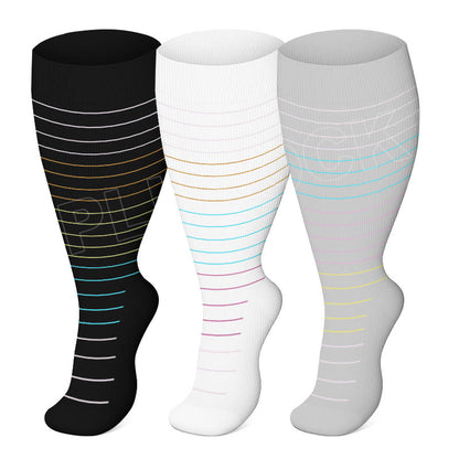 Plus Size Colorful Pinstripes Compression Socks(3 Pairs)