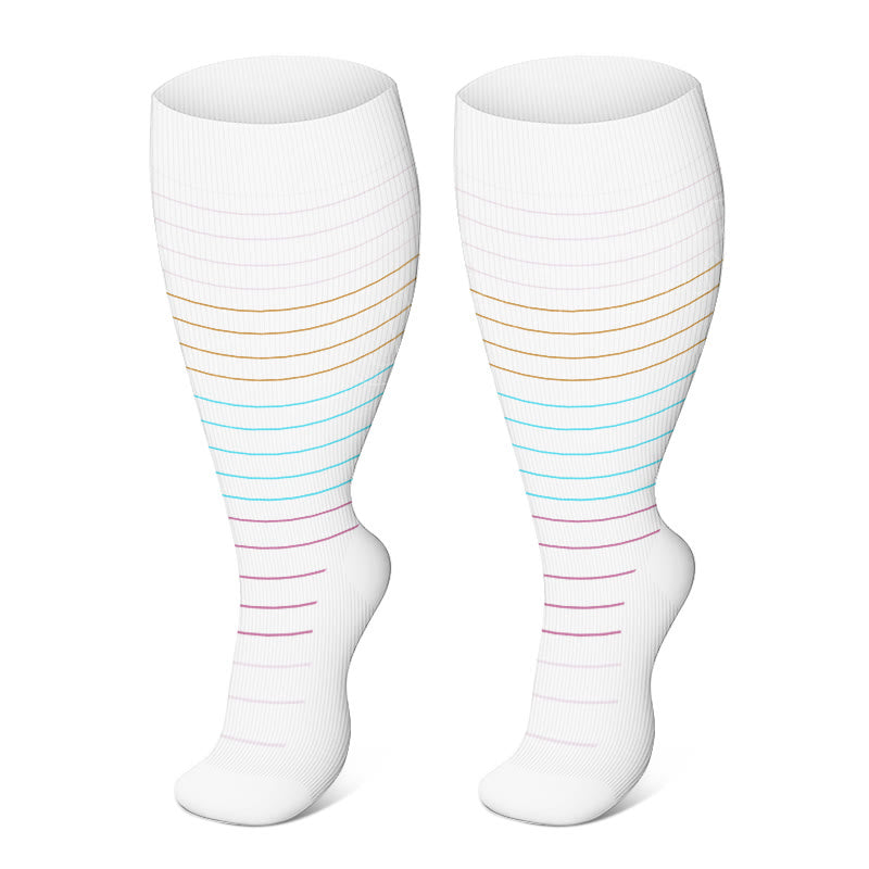 Plus Size Colorful Pinstripes Compression Socks(3 Pairs)