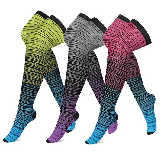 Plusock Gradient Thigh High Compression Socks(3 Pairs) - Multicolor - S/M - image 0
