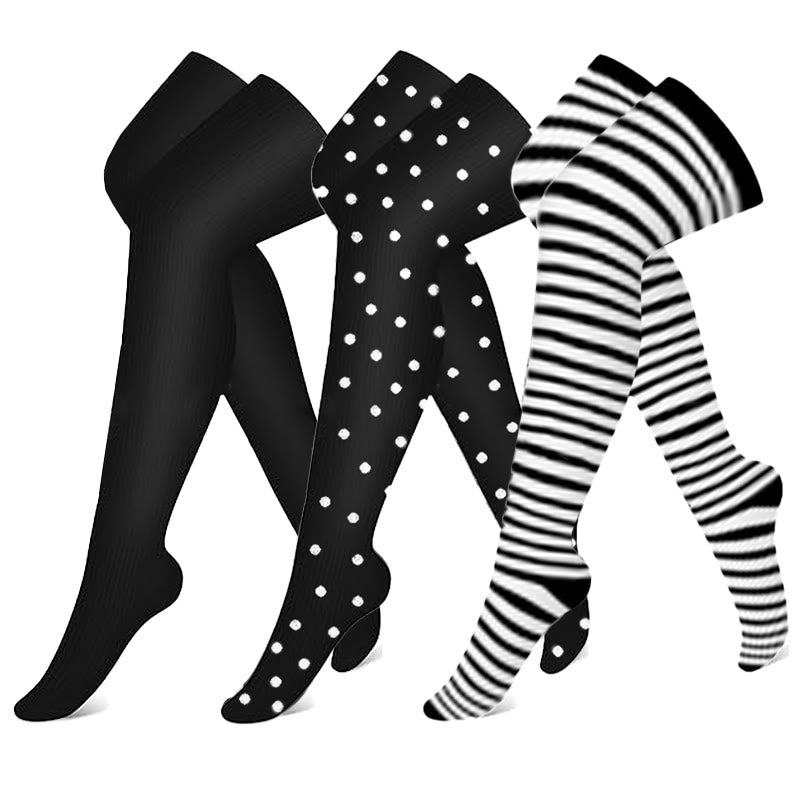 Plusock Classic Black Thigh High Compression Socks(3 Pairs) - Multicolor - S/M - image 0