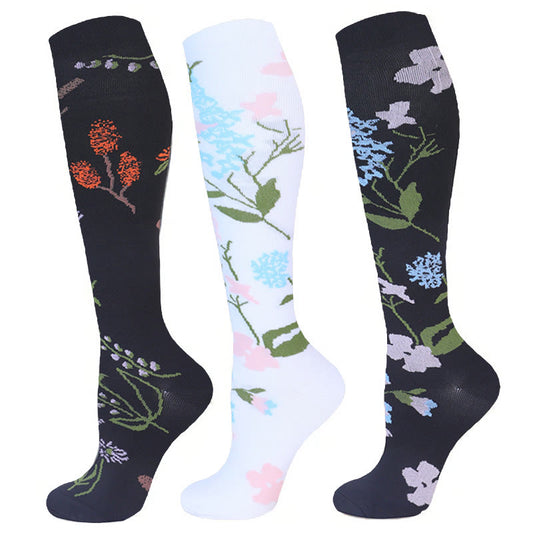 Plusock Flower Pattern Compression Socks(3 Pairs) - image 0